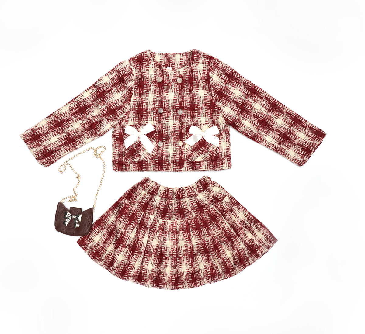 CHEQUERED TOP & SKIRT 3 PCS SET