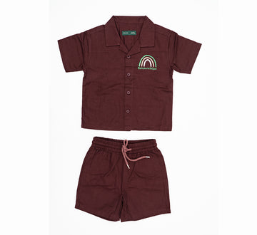 Textured Camp Collar Shirt and Shorts Set