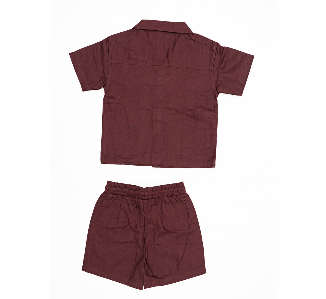 Textured Camp Collar Shirt and Shorts Set