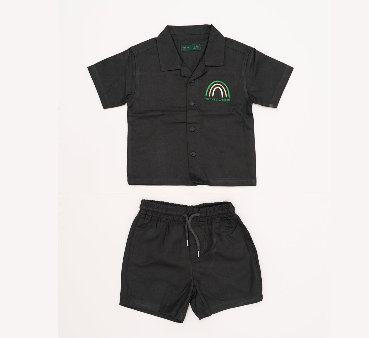 Textured Camp Collar Shirt and Shorts Set